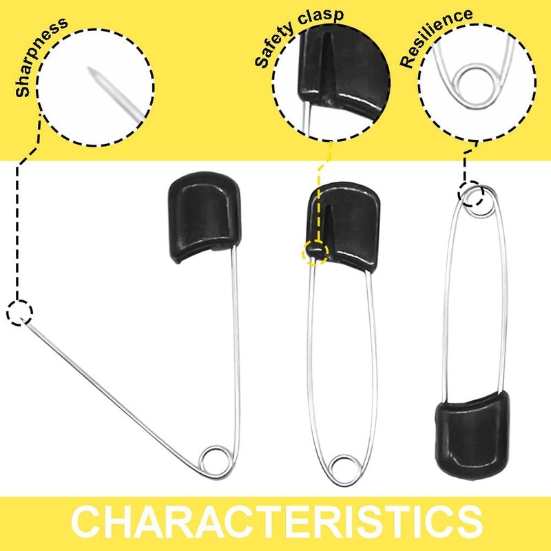 Yosawa 50Pcs 2.2" Plastic Head Safety Nappy Pins(Black) - Image 3